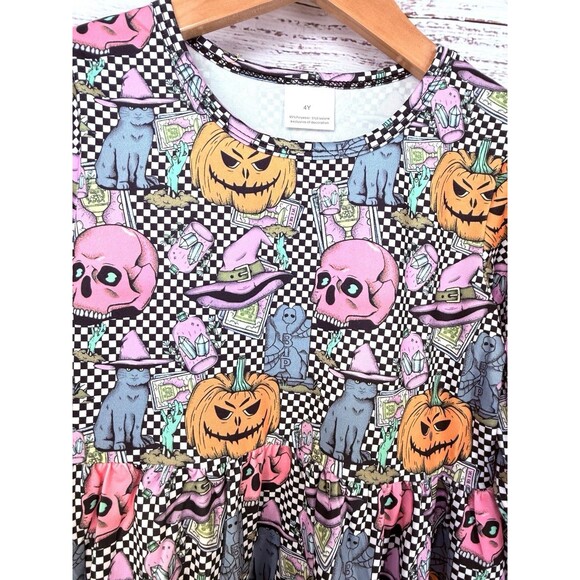 Halloween Ghost Pumpkin Disco Skater Long Sleeve Dress Boutique Girls 5t 5‎ 5Y - Picture 2 of 3